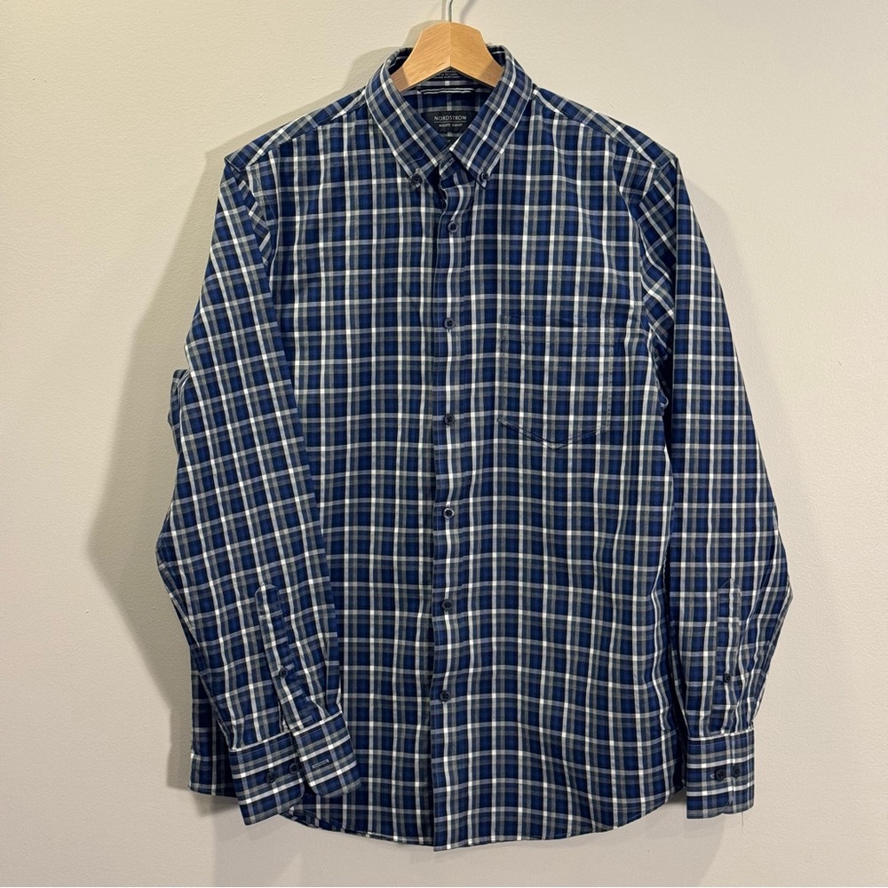 Medium Long Sleeve Dress Shirt Blue and Black plaid Nordstrom